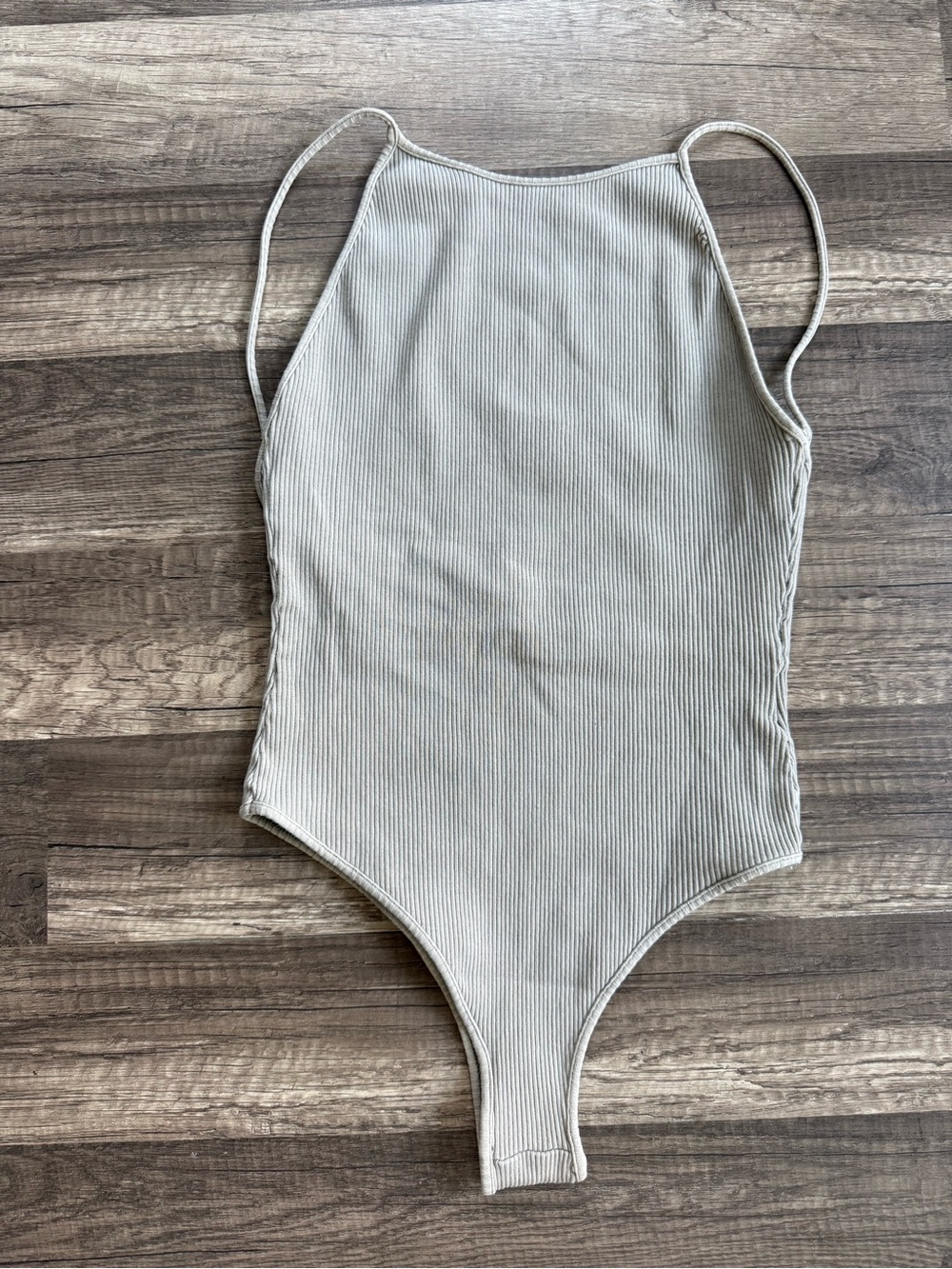 Pull&Bear Gray Ribbed High-Cut Bodysuit – Size M